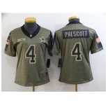 Women's Dallas Cowboys #4 Dak Prescott Gold 2021 Salute To Service Limited Player Jersey