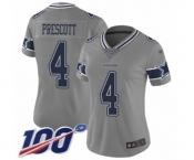 Women's Dallas Cowboys #4 Dak Prescott Limited Gray Inverted Legend 100th Season Football Jersey