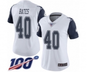 Women's Dallas Cowboys #40 Bill Bates Limited White Rush Vapor Untouchable 100th Season Football Jersey