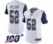 Women's Dallas Cowboys #52 Connor Williams Limited White Rush Vapor Untouchable 100th Season Football Jersey