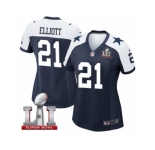 Women's Nike Dallas Cowboys #21 Ezekiel Elliott Elite Navy Blue Throwback Alternate Super Bowl LI NFL Jersey