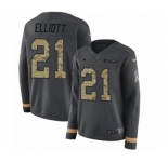Women's Nike Dallas Cowboys #21 Ezekiel Elliott Limited Black Salute to Service Therma Long Sleeve NFL Jersey