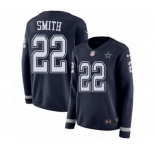 Women's Nike Dallas Cowboys #22 Emmitt Smith Limited Navy Blue Therma Long Sleeve NFL Jersey