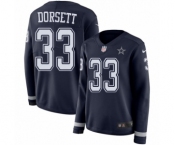 Women's Nike Dallas Cowboys #33 Tony Dorsett Limited Navy Blue Therma Long Sleeve NFL Jersey