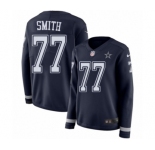 Women's Nike Dallas Cowboys #77 Tyron Smith Limited Navy Blue Therma Long Sleeve NFL Jersey