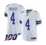 Youth Dallas Cowboys #4 Dak Prescott White Vapor Untouchable Limited Player 100th Season Football Jersey