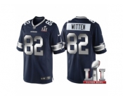 Youth Dallas Cowboys #82 Jason Witten Navy Blue 2017 Super Bowl LI Patch Steel Silver Limited Jersey