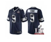 Youth Dallas Cowboys #9 Tony Romo Navy Blue 2017 Super Bowl 51 Patch Steel Silver Limited Jersey