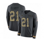 Youth Nike Dallas Cowboys #21 Ezekiel Elliott Limited Black Salute to Service Therma Long Sleeve NFL Jersey