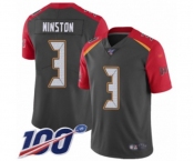 Men's Tampa Bay Buccaneers #3 Jameis Winston Limited Gray Inverted Legend 100th Season Football Jersey