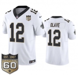 Men's New Orleans Saints #12 Chris Olave White 2026 F.U.S.E 60th Anniversary Patch Vapor Limited Football Stitched Jersey
