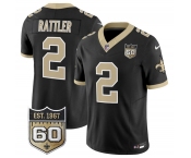 Men's New Orleans Saints #2 Spencer Rattler Black 2026 F.U.S.E 60th Anniversary Patch Vapor Limited Football Stitched Jersey