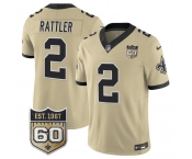 Men's New Orleans Saints #2 Spencer Rattler Gold 2026 F.U.S.E 60th Anniversary Patch Vapor Limited Football Stitched Jersey