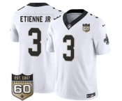 Men's New Orleans Saints #3 Travis Etienne Jr White 2026 F.U.S.E 60th Anniversary Patch Vapor Limited Football Stitched Jersey