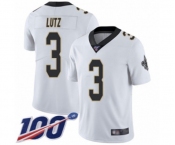 Men's New Orleans Saints #3 Wil Lutz White Vapor Untouchable Limited Player 100th Season Football Jersey