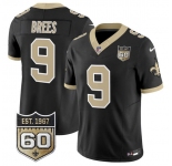 Men's New Orleans Saints #9 Drew Brees Black 2026 F.U.S.E 60th Anniversary Patch Vapor Limited Football Stitched Jersey