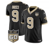 Men's New Orleans Saints #9 Drew Brees Black 2026 F.U.S.E 60th Anniversary Patch Vapor Limited Football Stitched Jersey