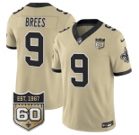 Men's New Orleans Saints #9 Drew Brees Gold 2026 F.U.S.E 60th Anniversary Patch Vapor Limited Football Stitched Jersey