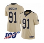 Men's New Orleans Saints #91 Trey Hendrickson Limited Gold Inverted Legend 100th Season Football Jersey
