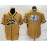 Men's New Orleans Saints Gold Team Big Logo With Patch Cool Base Stitched Baseball Jersey