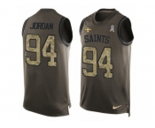 Men's Nike New Orleans Saints #94 Cameron Jordan Limited Green Salute to Service Tank Top NFL Jersey