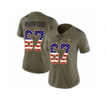 Women Nike New Orleans Saints #67 Larry Warford Limited Olive USA Flag 2017 Salute to Service NFL Jersey