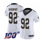 Women's New Orleans Saints #92 Marcus Davenport White Vapor Untouchable Limited Player 100th Season Football Jersey