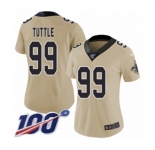 Women's New Orleans Saints #99 Shy Tuttle Limited Gold Inverted Legend 100th Season Football Jersey