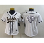 Women's New Orleans Saints White Team Big Logo With Patch Cool Base Stitched Baseball Jersey