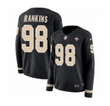 Women's Nike New Orleans Saints #98 Sheldon Rankins Limited Black Therma Long Sleeve NFL Jersey
