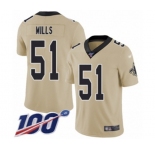 Youth New Orleans Saints #51 Sam Mills Limited Gold Inverted Legend 100th Season Football Jersey