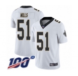 Youth New Orleans Saints #51 Sam Mills White Vapor Untouchable Limited Player 100th Season Football Jersey