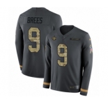 Youth Nike New Orleans Saints #9 Drew Brees Limited Black Salute to Service Therma Long Sleeve NFL Jersey