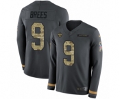 Youth Nike New Orleans Saints #9 Drew Brees Limited Black Salute to Service Therma Long Sleeve NFL Jersey