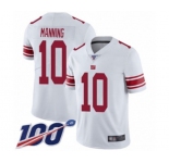 Men's New York Giants #10 Eli Manning White Vapor Untouchable Limited Player 100th Season Football Jersey