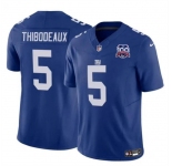 Men's New York Giants #5 Kayvon Thibodeaux Blue 2024 F.U.S.E. 100TH Season Patch Vapor Untouchable Limited Stitched Jersey