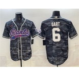 Men's New York Giants #6 Jaxson Dart Gray Camo With Patch Cool Base Stitched Baseball Jersey
