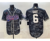 Men's New York Giants #6 Jaxson Dart Gray Camo With Patch Cool Base Stitched Baseball Jersey