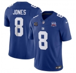 Men's New York Giants #8 Daniel Jones Blue 2024 F.U.S.E. With 4-Star C Patch And 100TH Season Patch Vapor Untouchable Limited Stitched Jersey