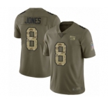 Men's New York Giants #8 Daniel Jones Limited Olive Camo 2017 Salute to Service Football Jersey