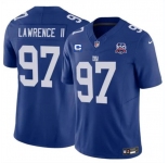 Men's New York Giants #97 Dexter Lawrence II Blue 2024 F.U.S.E. With 3-Star C Patch And 100TH Season Patch Vapor Untouchable Limited Stitched Jersey