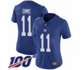 Women's New York Giants #11 Phil Simms Royal Blue Team Color Vapor Untouchable Limited Player 100th Season Football Jersey
