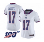 Women's New York Giants #17 Kyle Lauletta Limited White Rush Vapor Untouchable 100th Season Football Jersey