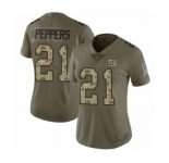 Women's New York Giants #21 Jabrill Peppers Limited Olive Camo 2017 Salute to Service Football Jersey