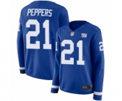 Women's New York Giants #21 Jabrill Peppers Limited Royal Blue Therma Long Sleeve Football Jersey