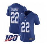 Women's New York Giants #22 Wayne Gallman Royal Blue Team Color Vapor Untouchable Limited Player 100th Season Football Jersey
