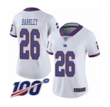 Women's New York Giants #26 Saquon Barkley Limited White Rush Vapor Untouchable 100th Season Football Jersey