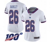 Women's New York Giants #26 Saquon Barkley Limited White Rush Vapor Untouchable 100th Season Football Jersey