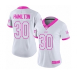 Women's New York Giants #30 Antonio Hamilton Limited White Pink Rush Fashion Football Jersey