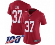 Women's New York Giants #37 Julian Love Red Limited Red Inverted Legend 100th Season Football Jersey